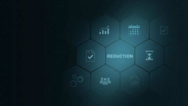Cost reduction concept. Businessman working on company cost saving. Cost wording on decrease money with down arrow. Cost Management, Economy recession. digital interface and 3d illustration