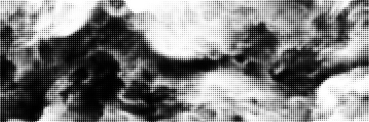 Fototapeta premium Abstract black and white liquid halftone dot background, organic smoke vector pattern for pop art and urban creative design.