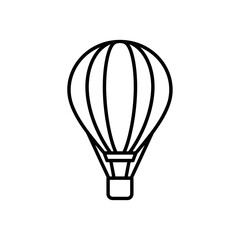Black and white vector illustration of a hot air balloon against white background