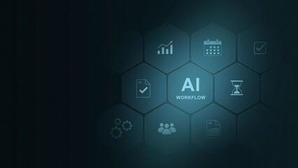 Obraz premium AI WORKFLOW text successful business concept ,Business, Technology, Internet and network concept ,abstract circles and gears backgrounds 4K LOOP, digital interface and 3d illustration