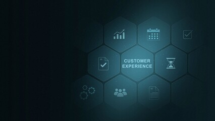 Fototapeta premium Business, Technology, Internet and network concept. Technology future. virtual display button: Customer Experience. digital interface on cyan color background. and 3d illustration