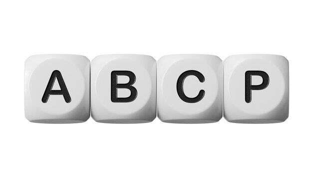 Word abcp on wooden dice with copy space.close up of wooden dice,Business Concept.Supports PNG files with transparent backgrounds.