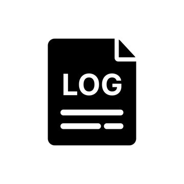 A solid black document icon labeled "LOG," used to denote system activity logs, event registers, or chronological data records within an application.