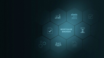 Obraz premium a mortgage broker business network concept. digital interface on cyan color background. and 3d illustration