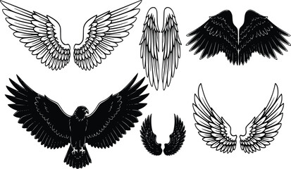 Naklejka premium Angel and Bird Wings Icon Set Heraldic Eagle Falcon Phoenix Vector