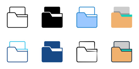 File manager icons set multiple style collection. Editable stroke 
