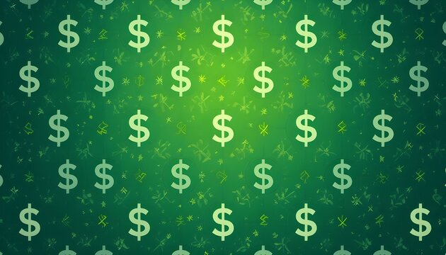 A Green Vector Background with Dollar Signs and Simple Geometric Banking Pattern