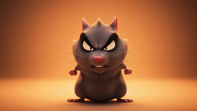 Angry cartoon rat animated video fierce rodent ready for action illustration on warm background