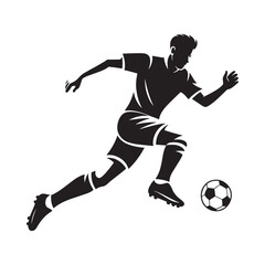 Naklejka premium Silhouette of a soccer player in motion with a ball dynamic and energetic