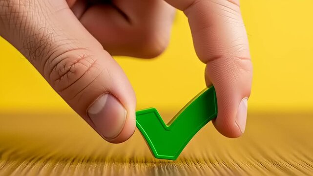 Hand holding green check mark token.