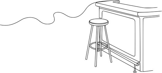 Continuous Line Drawing Furniture Set - Minimalist Bar Stool and Kitchen Counter Interior Vector