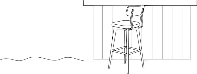 Continuous Line Drawing Furniture Set - Minimalist Bar Stool and Kitchen Counter Interior Vector