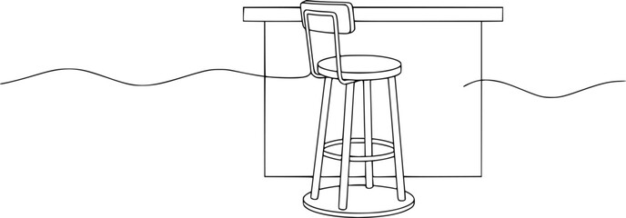 Continuous Line Drawing Furniture Set - Minimalist Bar Stool and Kitchen Counter Interior Vector