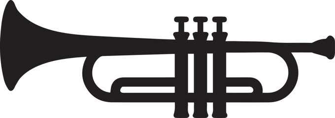 Horizontal Trumpet Silhouettes High Contrast Musical Instrument Icon © MdHasan