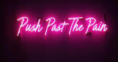 Obraz premium Bright pink neon sign displays motivational phrase against dark purple wall. Simple lettering, inspiring message.