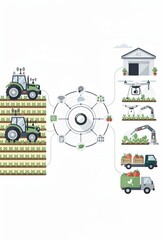 Obraz premium Innovative agricultural technology integrating AI driven automation showcasing smart farming with tractors drones and data connectivity enhancing crop management efficiency