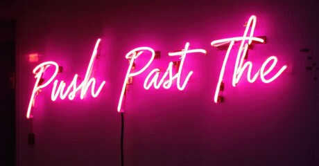 Obraz premium Bright pink neon sign displays cursive text. Wall background is light purple. Minimalist aesthetic, modern design, inspirational message.