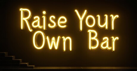 Obraz premium Bright neon sign displays motivational phrase. Dark wall provides contrast. Steps visible below text. Simple, modern aesthetic.