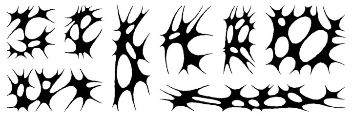 Fototapeta na wymiar Y2k neo-tribal graphic shape asset. Hand drawn cyber sigilism tattoo elements. Aesthetic of 90s, 2000s. Vector illustration for sticker, poster, collage, design template.