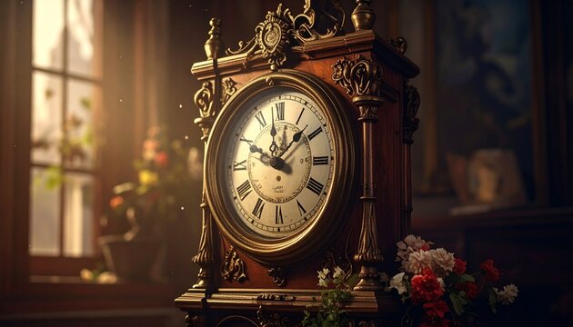 ノスタルジックな振り子時計と温かみのある室内空間