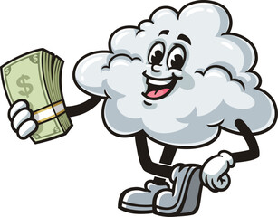 Obraz premium Cloud mascot cartoon holding cash