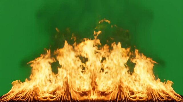 Vibrant Orange Fire Flames on Green Screen Background