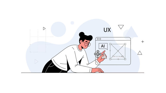 UX Designer Working on AI User Experience Interface with Wireframe