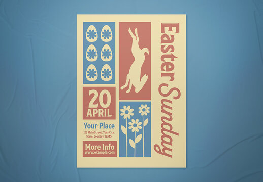 Blue and Red Elegant Vintage Easter Sunday Flyer