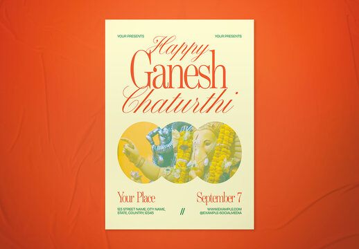Orange Yellow Bright Minimalist Ganesh Chaturthi Flyer