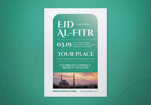 Green & White Elegant Minimalism Eid Al-Fitr Flyer