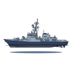Fototapeta premium Naval Warship Destroyer Flat Style Maritime Defense