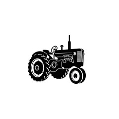Obraz premium Isolated red vintage agricultural tractor machinery with large wheels and engine parts for farming transport on a white background