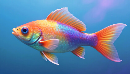 Fototapeta premium A vibrant colorful fish swims gracefully in a blurred blue underwater environment