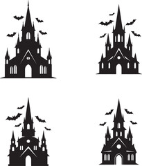 Obraz premium Four gothic castle silhouettes with flying bats