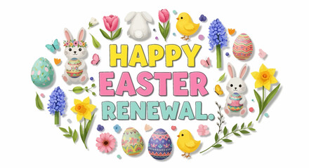 Fototapeta premium Vibrant Easter Renewal Celebration with Decorative Eggs and Floral Arrangements