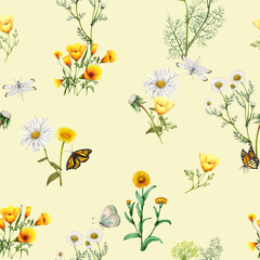 Obraz premium Seamless Hand Drawn Watercolor Botanical Pattern 