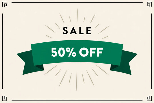 Sale 50% Off Banner with Sunburst and Border - Modern Design for Promotions