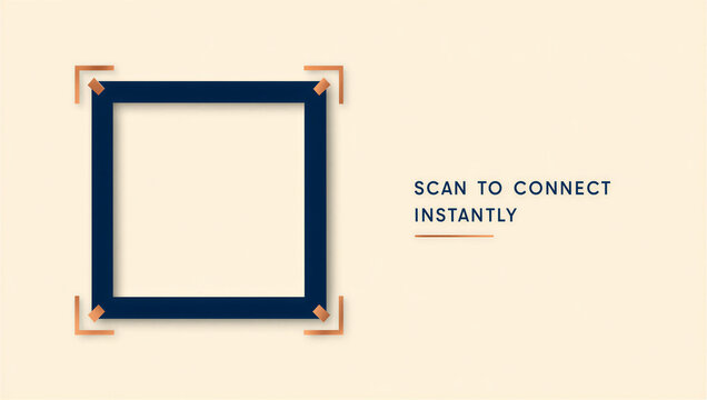 Square QR Code Scanner Frame with Copper Corners and Text 'SCAN TO CONNECT INSTANTLY'