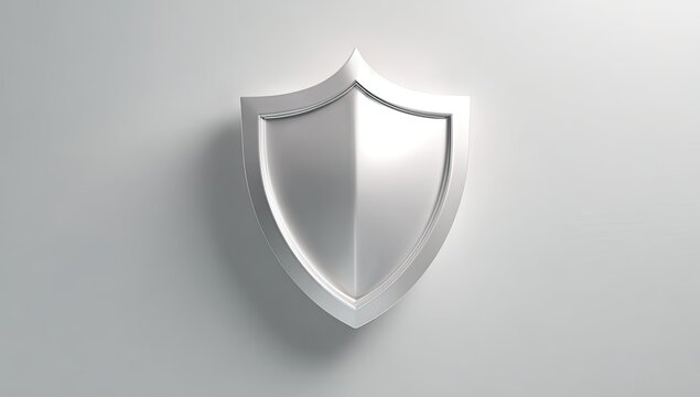 A metallic shield symbol with a split reflective surface against a white background