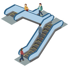 アイソメトリックイラスト：エスカレーターを使う人々2
