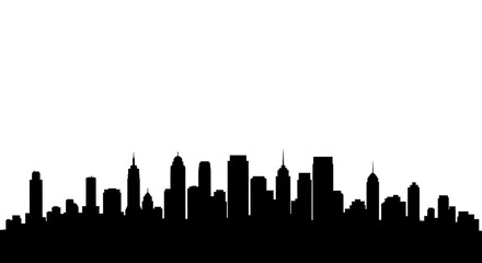 Obraz premium Modern city skyline silhouette at sunset with dramatic sky background