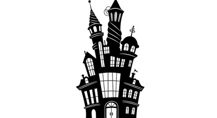 Obraz premium Gothic haunted house tower vector illustration black white spooky Halloween