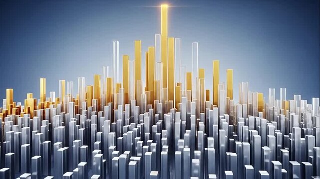3D rendered bar graph with highlighted central column and gradient background.