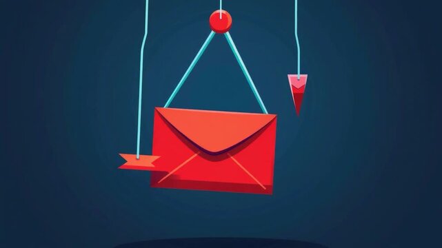 A single red envelope suspended from a string against a plain background