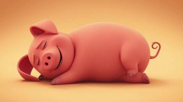 Animated pink pig character sleeping peacefully on plain background for relaxation and financial concepts illustration