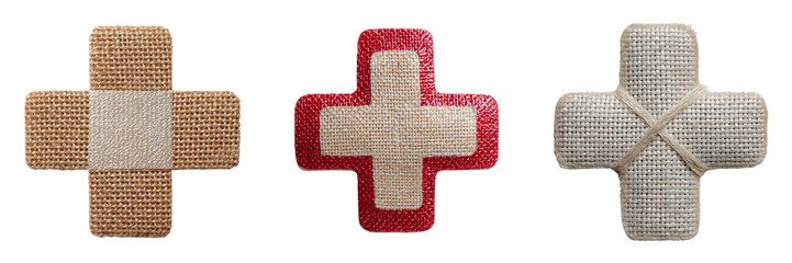Fototapeta premium Set of Close-up of a beige first aid plaster on pure white transparent png background. Ai generated