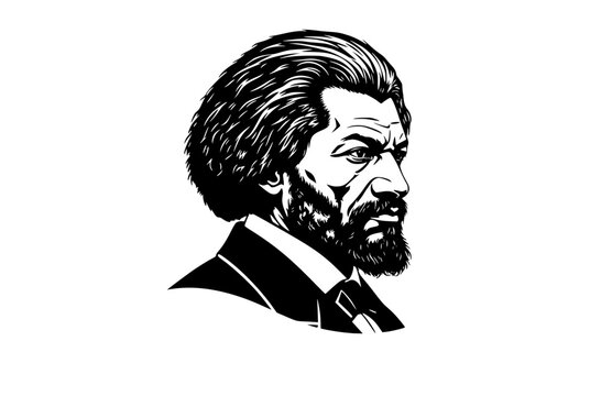 Frederick Douglass Abolitionist Profile Silhouette, Civil Rights History Vector Sticker, African American Leader Icon