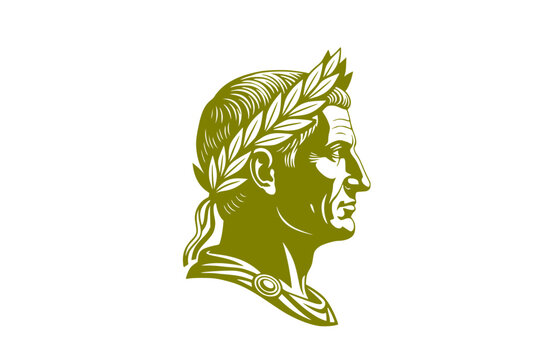 Julius Caesar Laurel Wreath Profile Silhouette, Ancient Roman History Vector Sticker, Classical Empire Leader Illustration
