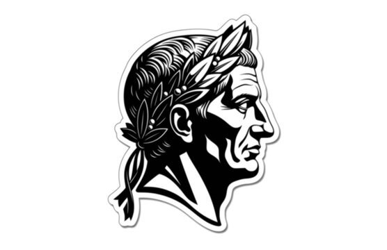 Julius Caesar Laurel Wreath Profile Silhouette, Ancient Roman History Vector Sticker, Classical Empire Leader Illustration