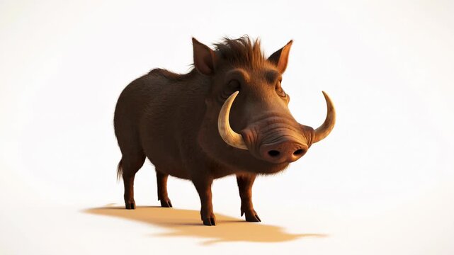 Animated warthog character standing still on clean background perfect for wildlife education content creation and animal focused creative projects